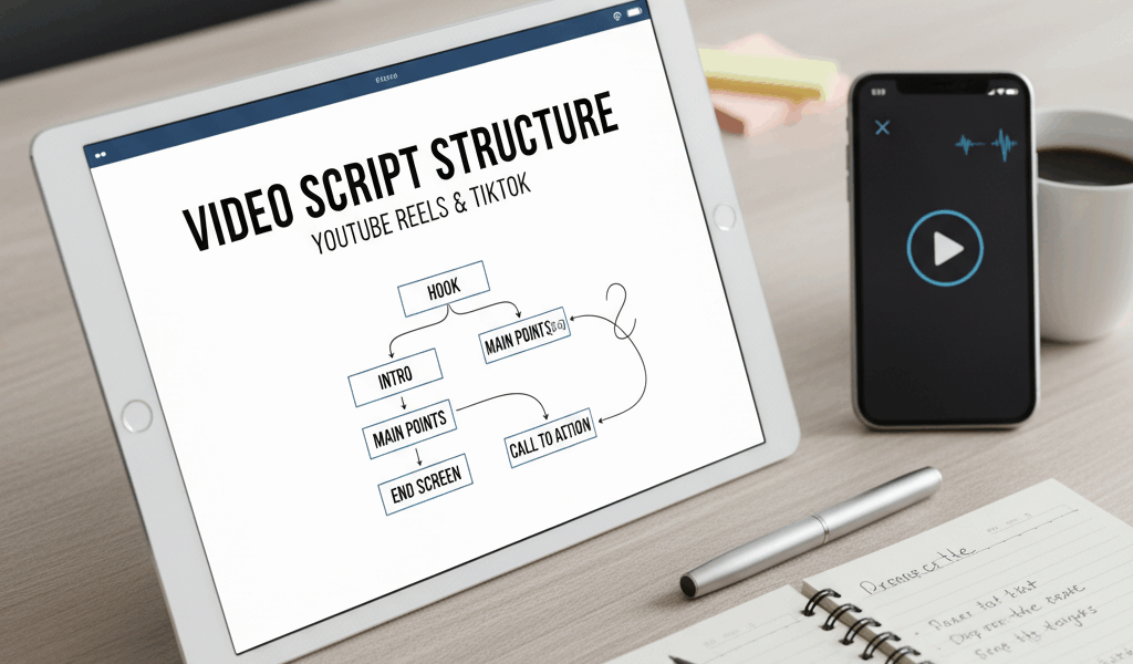 Professional blog header image for article titled: Video Script Structure That Works for YouTube Ree