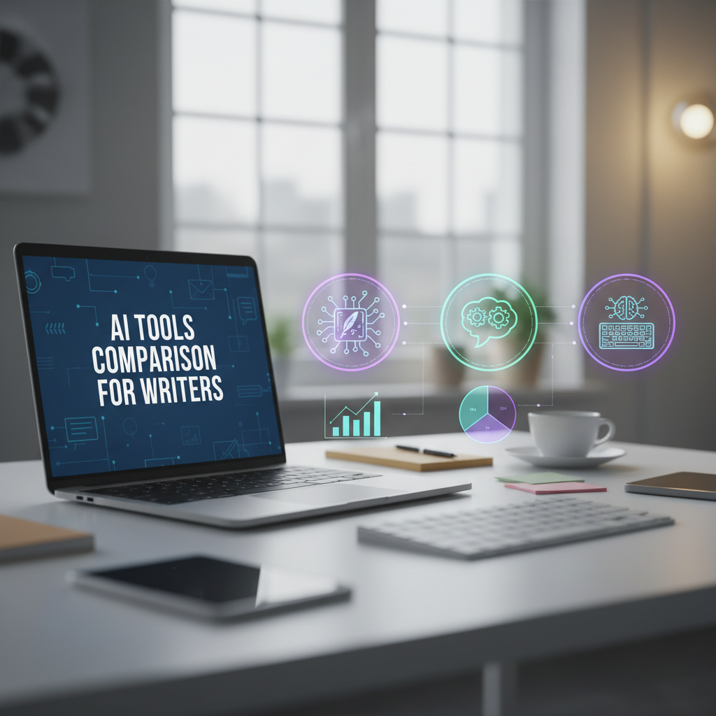 Professional blog header image for article titled: AI Tools Comparison for Writers. High quality, relevant imagery, clean composition.