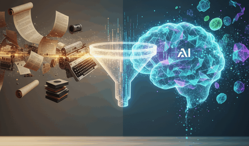 Professional blog header image for article titled: How to Feed AI Your Old Content and Get Something