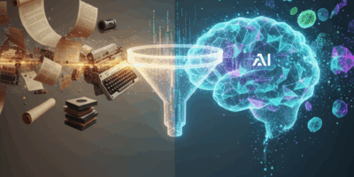 Professional blog header image for article titled: How to Feed AI Your Old Content and Get Something