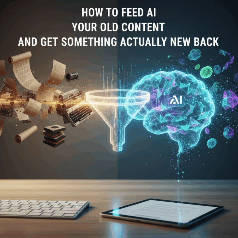 Professional blog header image for article titled: How to Feed AI Your Old Content and Get Something