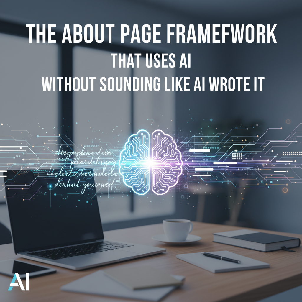 Professional blog header image for article titled: The About Page Framework That Uses AI Without Sounding Like AI Wrote It. High quality, relevant imagery, clean composition.