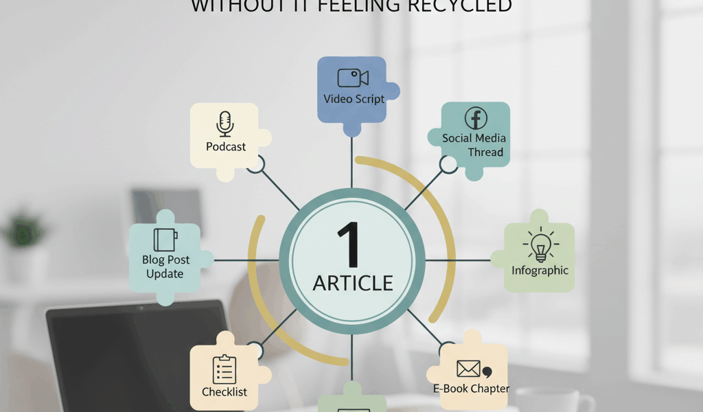 Professional blog header image for article titled: Repurposing One Article Into 9 Pieces of Content 