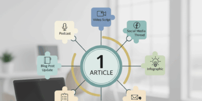 Professional blog header image for article titled: Repurposing One Article Into 9 Pieces of Content