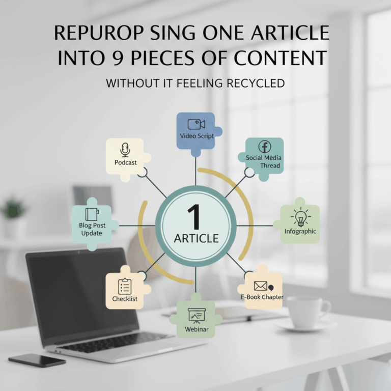 Professional blog header image for article titled: Repurposing One Article Into 9 Pieces of Content