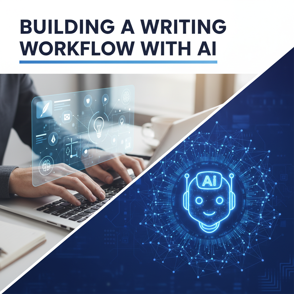Professional blog header image for article titled: Building a Writing Workflow with AI. High quality, relevant imagery, clean composition.